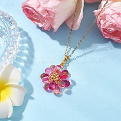 7個 7色の花の手作りガラスシードビーズペンダントネックレス  女性用304ステンレススチールアズキチェーンジュエリー  ゴールドカラー  ミックスカラー  13.86インチ（35.2cm）  1個/スタイル&nbsp;NJEW-MZ00096