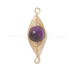 染色された天然タイガーアイのコネクターチャーム  銅線を巻いた馬の目リンク  ゴールドカラー  ミックスカラー  29.5~30.5x8.5x8.5mm  穴：2~2.2mm&nbsp;PALLOY-JF04974