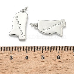 真鍮チャーム  ミシシッピの文字が入ったナゲット  長持ちメッキ  ラックめっき  鉛フリー＆カドミウムフリー  プラチナ  21x12x2.5mm  丸カン：5x1ミリ  3内径。&nbsp;KK-D229-22U-P
