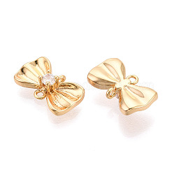 Brass Pave Clear Cubic Zirconia Bowknot Connector Charms&nbsp;KK-T078-19G
