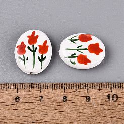 Hand Painted Tulip Flower Oval Porcelain Beads&nbsp;PORC-N012-11A