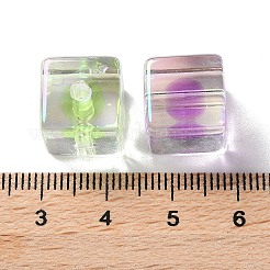 UVメッキ虹色透明アクリルビーズ  二層ビーズ  キューブ  12.5x12.5x12.5mm  穴：3mm&nbsp;X-OACR-H112-09A