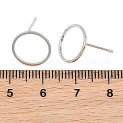 真鍮製スタッドピアスパーツ  リング  プラチナメッキ  12mm  ピン：12x0.7mm&nbsp;KK-S336-33P