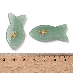 天然＆合成混合原石のペンダント  金色のトーンの304ステンレス鋼の花のスライスが付いた魚のチャーム  染めと未染色の混合  39~41x18.8~19.5x6.5~7.2mm  穴：1.2mm&nbsp;G-K385-22G