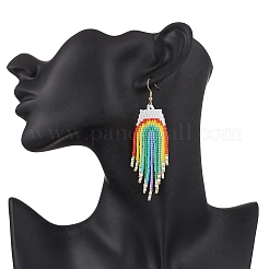304 Stainless Steel Glass Seed Beads Rainbow Dangle Earrings&nbsp;EJEW-MZ00551