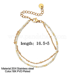 Golden Tone 304 Stainless Steel Double Strand French Chain Bracelets with Faceted Round Cubic Zirconia for Women&nbsp;PW9964-1