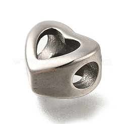 304ステンレススチールヨーロピアンビーズ  大穴ビーズ  ハート  アンティークシルバー  11x12x7.5mm  穴：4.5mm&nbsp;STAS-M100-01AS