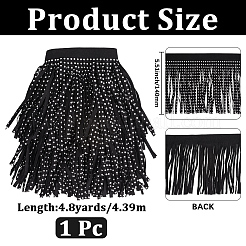 4.8ヤードのベルベットタッセルフリンジトリミング  服の装飾  マスクと衣装のアクセサリー  ラインストーン付き  ディスプレイカード1枚付き  ブラック  5-1/2インチ（140mm）&nbsp;SRIB-GF0001-75A