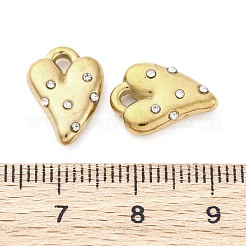 304ステンレススチールチャーム  クリスタルラインストーン付き  ゴールドカラー  ハート  14x10x3.5mm  穴：2x1.5mm&nbsp;LS-STAS-V003-05G-07