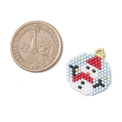 ビーズの雪だるまチャーム  織機模様のガラスシードビーズペンダント  ライトブルー  23.5x23.5x2mm  穴：3mm&nbsp;PALLOY-MZ01095