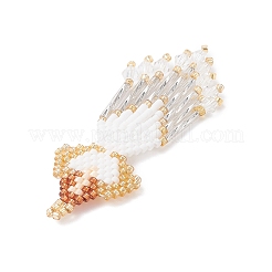 ガラスシードビーズの天使ペンダント  ガラスとタッセル付き  ホワイト  67x24x4mm  穴：2.5mm&nbsp;PALLOY-MZ0089296-02