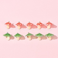 10個2色プラスチックペンダント  アクリルと金メッキの真鍮ループ付き  キノコ  ミックスカラー  18x15mm  穴：1.5mm  5個/カラー&nbsp;KY-FS0001-34A
