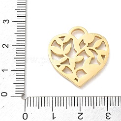 304ステンレススチールエナメルペンダント  ハート＆リーフチャーム  ゴールドカラー  グリーン  24.5x22.5x2mm  穴：5mm&nbsp;STAS-F360-12G