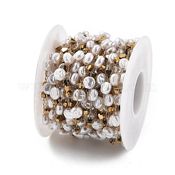 ABS Imitation Pearl & 304 Stainless Steel Beads Link Chains&nbsp;CHS-K021-07G-02