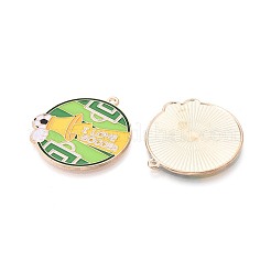 合金エナメルチャーム  フットボールとフラットラウンドチャーム  ゴールドカラー  黄緑  28.5x27x1mm  穴：1.2mm&nbsp;ENAM-T025-01G-09