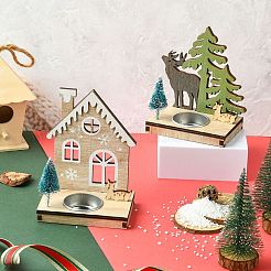1 Set 2Pcs 2 Styles Christmas Wooden Candlestick Mixed Colors&nbsp;ST-CJ0040-002
