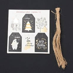 クリスマスのテーマの紙テープ  麻縄で  クリスマスツリーの装飾用  六角  クリスマステーマの模様  模様付き六角形：68x45x0.4mm  6pcs /シート&nbsp;DIY-I069-03E