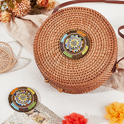不織布刺繍ニードルフェルトとシードビーズ布アップリケ2個  刺繍糸 アイロン/縫い付けパッチ  フラットラウンド  カラフル  71~72x7mm&nbsp;PATC-PH0001-40B