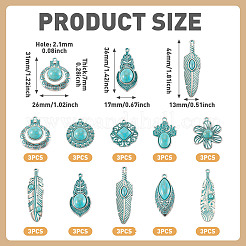 30pcs10スタイルチベットスタイルアロイペンダント  アクリルと  混合図形  25.5~46x12~26x5~13mm  穴：1.6~2.1mm  3個/スタイル&nbsp;FIND-TA0010-14