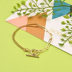 チェーンブレスレット  真鍮製のペーパークリップチェーン付き  304ステンレススチールボールチェーンとトグル留め具  ゴールドカラー  7-1/2インチ（19cm）&nbsp;BJEW-JB05527