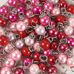 80Pcs 8 Colors Glass Pearl Round Connector Charms&nbsp;PALLOY-TA00263