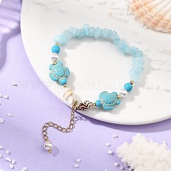 Beachy Natural white Jade Chip Beads & Synthetic Turquoise Charm Bracelets&nbsp;BJEW-JB14140-01