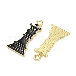 合金エナメルチャーム  大人のテーブルゲーム/チェスのチャーム  ゴールドカラー  ブラック  27x13x1.2mm  穴：1.6mm&nbsp;ENAM-B034-01E-02