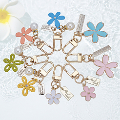 合金と樹脂のエナメルペンダントキーホルダー8個、8スタイル  合金のキーの留め金付き  花と矩形  ミックスカラー  5.9~7.1cm  1個/スタイル&nbsp;KEYC-OC0001-11