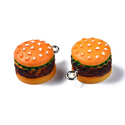 不透明樹脂ペンダント  プラチナトーンのアイアンループ付き  模造食品  ハンバーガー  オレンジ  20~21x16x13mm  穴：2mm&nbsp;RESI-S356-061A