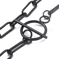 304ステンレススチールペーパークリップチェーンブレスレット  トグル留め金付き  電気泳動黒  9インチ（22.8cm）&nbsp;BJEW-O186-01EB