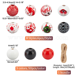 DIY ハロウィンペンダント装飾作成キット  ジュートコードを含む  天然木ラウンド、アイ＆ウェブビーズ付き  ミックスカラー  198個/セット&nbsp;DIY-GA0005-34