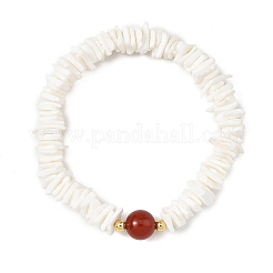 Natural Sea Shell Square Heishi Beads and Round Gemstone Beaded Stretch Bracelets&nbsp;BJEW-JB14476