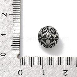 304ステンレススチールビーズ  花模様の丸  アンティークシルバー  10x9.5mm  穴：2mm&nbsp;STAS-D222-04AS-02