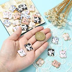 30個5スタイルプリントアロイペンダント  ゴールドカラー  カドミウムフリー＆ニッケルフリー＆鉛フリー  猫の形のチャーム  ミックスカラー  22x17x3mm  穴：2mm  6個/スタイル&nbsp;ENAM-CJ0005-51