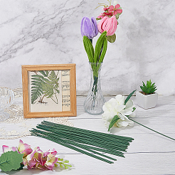 鉄製の茎の花の棒100本  プラスチック製のパーツと  造花ブーケサポート用  グリーン  252x2mm&nbsp;AJEW-SP0003-73B