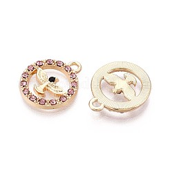 ラックメッキ合金ラインストーンペンダント  フラットラウンド＆イーグル  カドミウムフリー＆ニッケルフリー＆鉛フリー  ゴールドカラー  ライトローズ  17x14x2mm  穴：1.5mm&nbsp;PALLOY-T091-22B-G