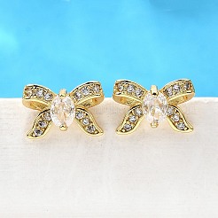 Bowknot Brass Micro Pave Clear Cubic Zirconia Stud Earrings&nbsp;EJEW-G433-05G