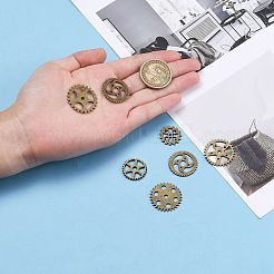 金属合金スチームパンクギアチャームコネクターコグペンダント  鉛フリーとニッケルフリー  アンティークブロンズ  19~25x1~1.5mm  穴：2~14.5mm  約256~273個/500g&nbsp;TIBEP-X0021-01AB-FF