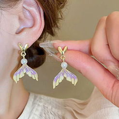 Fishtail Alloy Plastic Pearl Dangle Stud Earrings&nbsp;FS-WG851AA-01