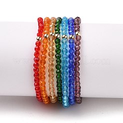 ビーズのブレスレット  ガラスビーズと真鍮ビーズと  ミックスカラー  内径：2-1/4インチ（5.8cm）  7個/セット&nbsp;BJEW-JB05670
