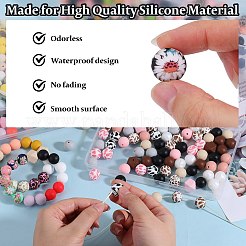 89Pcs Colorful Pattern Printed Silicone Beads Sets&nbsp;SIL-SZ0002-54D