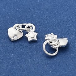 スターリングシルバーのハートと星のチャーム925個  丸カンとスタンプ925個付き  銀  7x4.5~5.5x1.5~2mm  穴：3.5mm&nbsp;STER-P071-06S