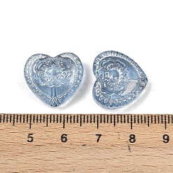 ガラスビーズ  花柄ビーズ付きハート  グリッターパウダー付き  スチールブルー  16x17.5x7.5mm  穴：1.2mm&nbsp;X-GLAA-G126-01F