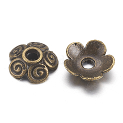 5 -petal花合金ビーズキャップ  カドミウムフリー＆ニッケルフリー＆鉛フリー  アンティークブロンズ  10x2.5mm  穴：2mm&nbsp;TIBEB-129-AB-NR