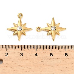 304ステンレススチールラインストーンペンダント  イオンプレーティング（ip）  スターのチャーム  18KGP本金メッキ  21x17.5x3.5mm  穴：1.6mm&nbsp;X-STAS-U047-24G