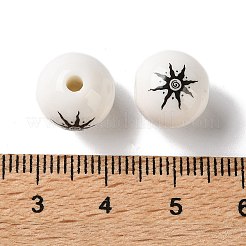 印刷された手作りの磁器のビーズ  太陽とラウンド  ブラック  11.5mm  穴：2mm&nbsp;PR-CBA3F2D-05F