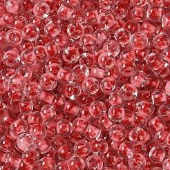内側が透明な色のガラスシードビーズ  丸い穴  ラウンド  ライトコーラル  4x3mm  穴：1.4mm  約142個/10g&nbsp;X1-SEED-A032-04J