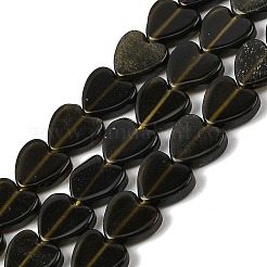 天然石ゴールデンシーンオブシディアンビーズ連売り  ハート  8x8x2.5mm  穴：0.6mm  約50個/連  14.88''~15.12''（37.8~38.4センチメートル）&nbsp;G-M403-A46-03