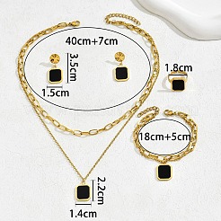 長方形の真鍮ペンダントネックレス、スタッドダングルイヤリング、チャームブレスレット、リングセット  ゴールドカラー  400mm&nbsp;FS-WG9F4AF-01