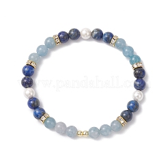 Natural Lapis Lazuli &  Quartz & Shell Pearl Round Beads Stretch Bracelets for Women&nbsp;BJEW-JB12229-03